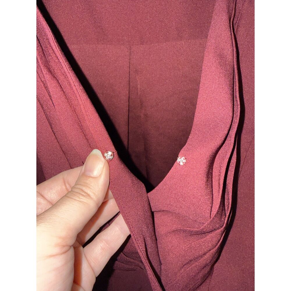 Lands' End Burgundy Pleated Surplice V-Neck Blouse 1X Plus Size Short Sleeve - Picture 6 of 9